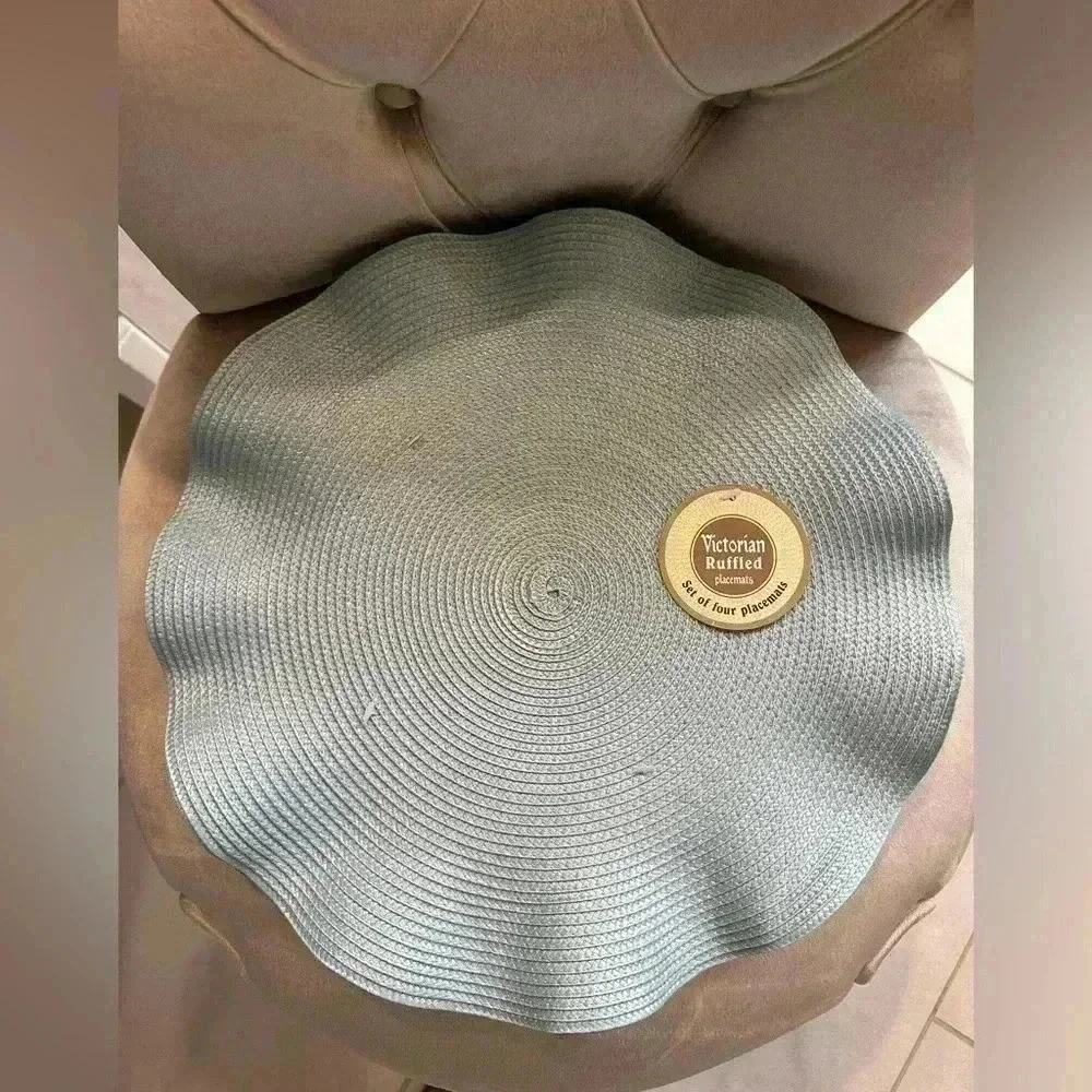 *NEW* Victorian Ruffle 4 pc Soft Blue Round Scalloped Edge Placemats 15 inch